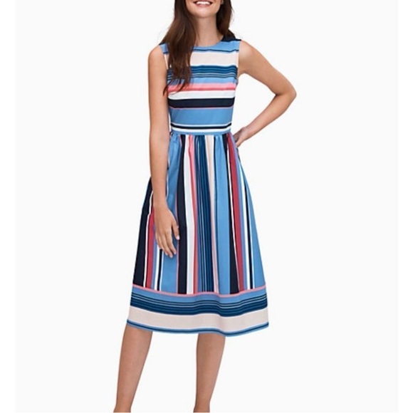 kate spade Dresses & Skirts - Kate Spade New York Multi Stripe Sleeveless Midi Dress Pink Blue Size 2